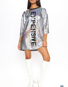 Expen$ive Shirt Dress Silver