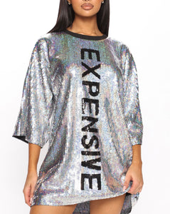 Expen$ive Shirt Dress Silver